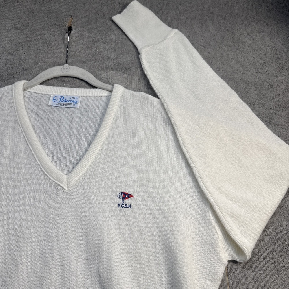 Vintage Pickering V‎ Neck Golf Sweater Cream Preppy XL Country Club Old Money